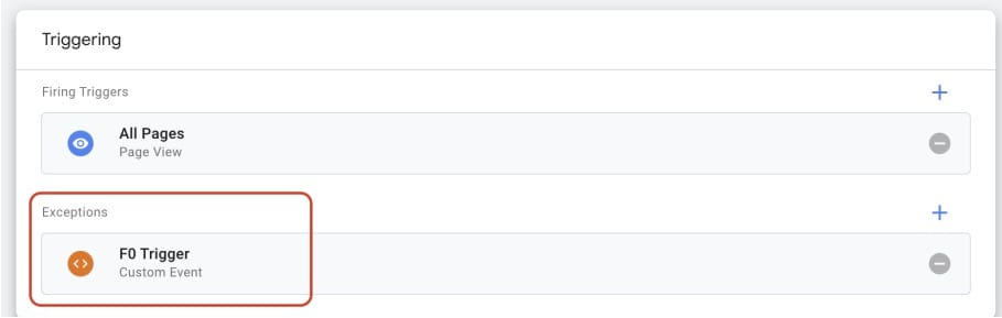 GTM existing Criteo tag with fraud0 trigger added as an exclusion