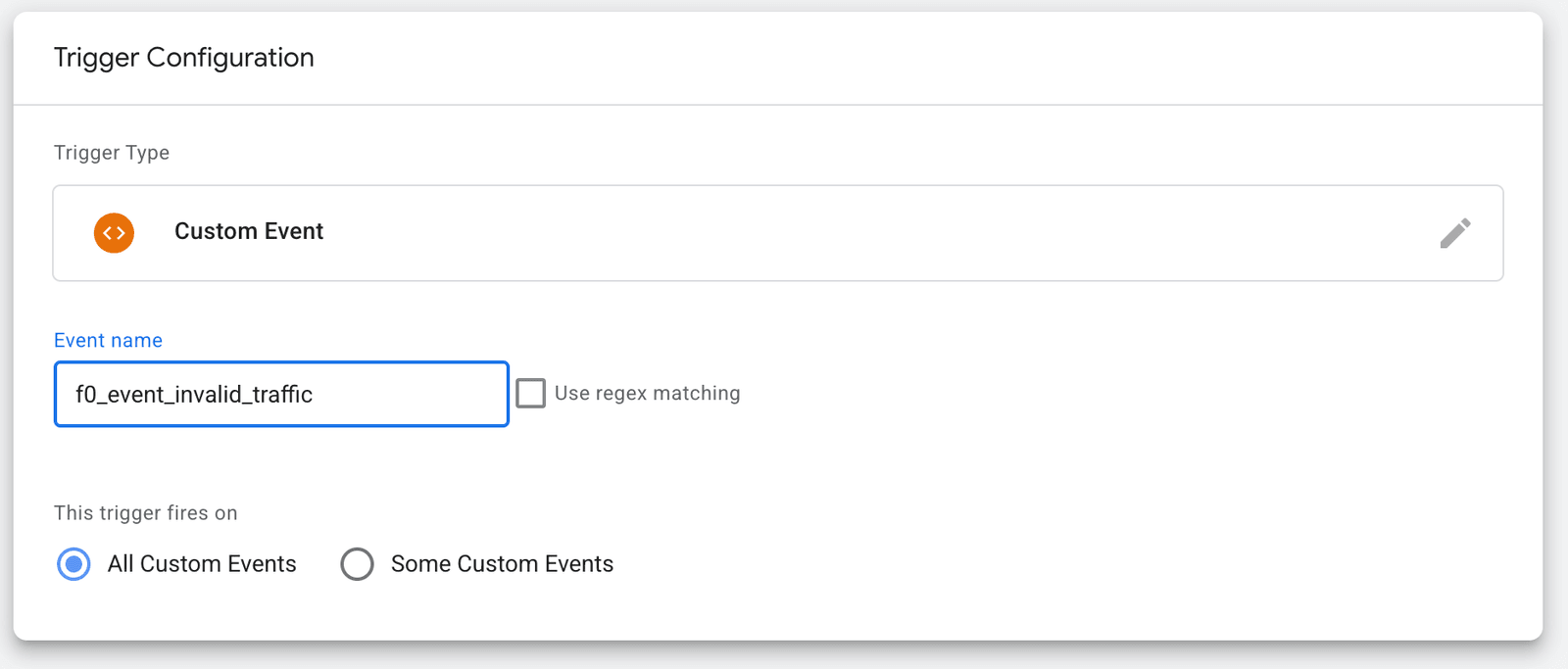 Custom event trigger for invalid traffic
