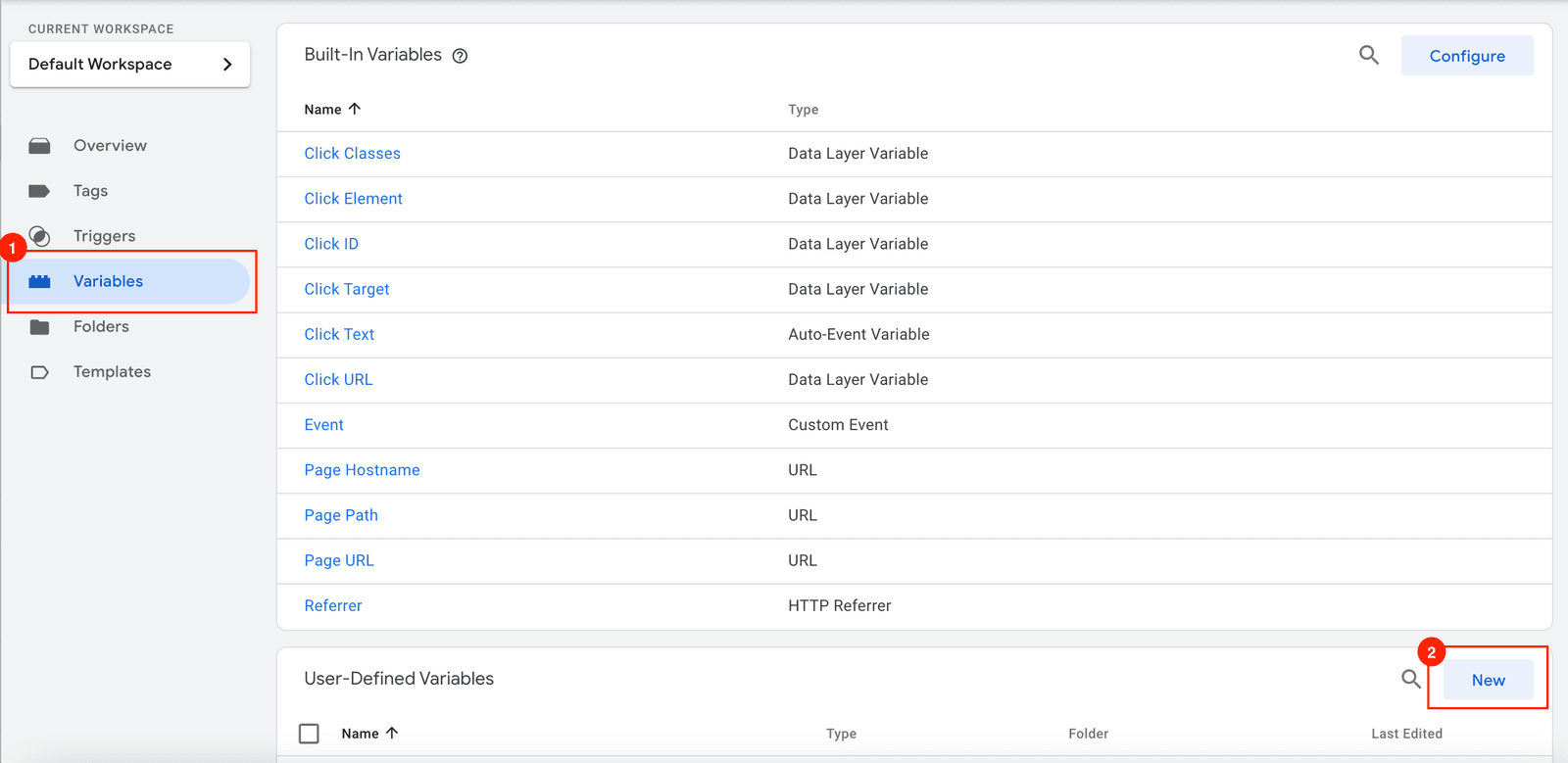 Setup Variables in GTM